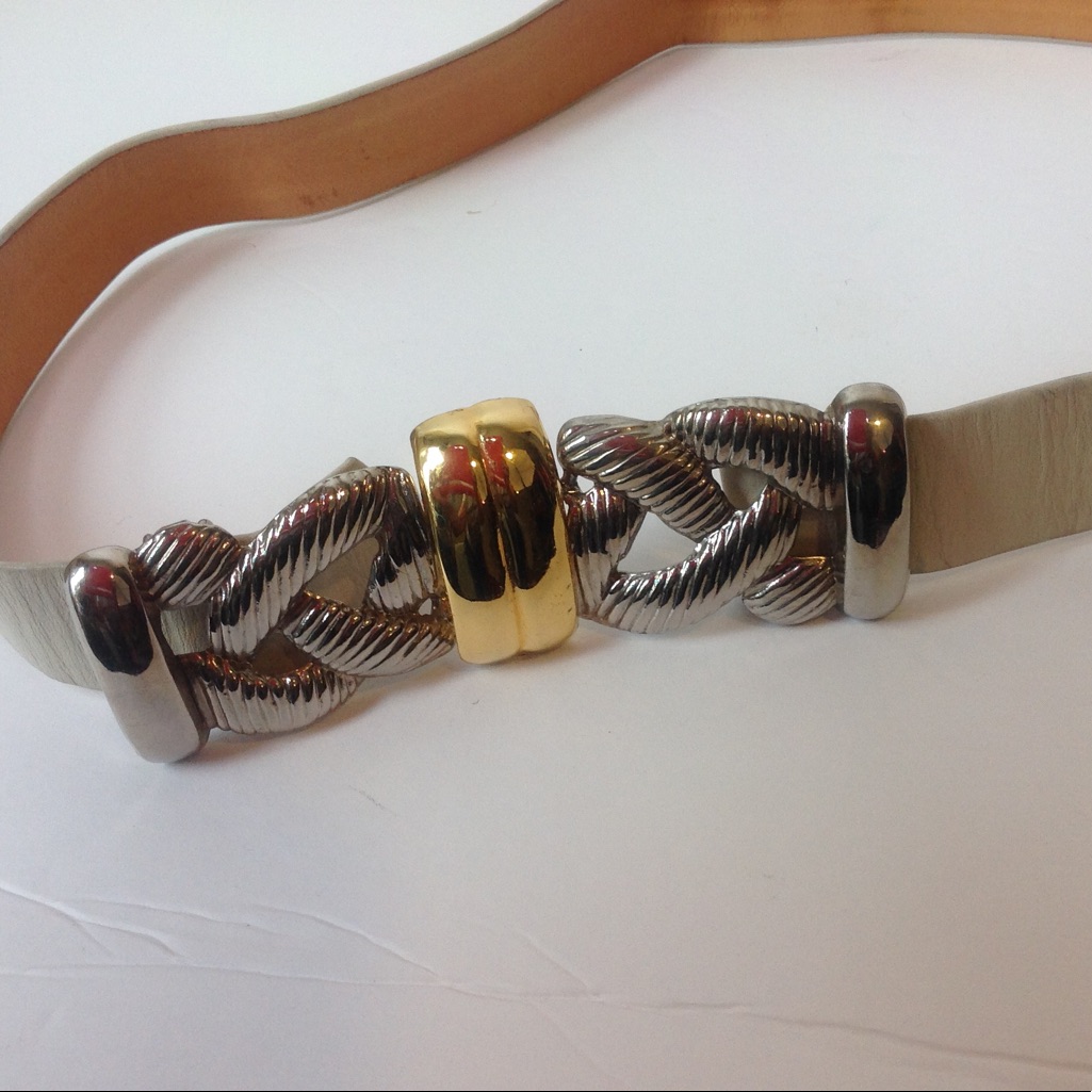Vintage Leather Shop Cream Belt Strap Cable Buckle Vintage Leather Shop Cream Belt Strap Cable Buckle